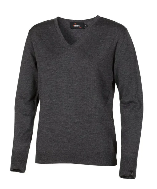 MERINO V-NECK FEMALE, 100% EXTRA FINE MERINOULL — GRAPHITE MARL