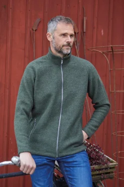 DANNY FULL ZIP, 100% FILTAD ULL — LODEN GREEN